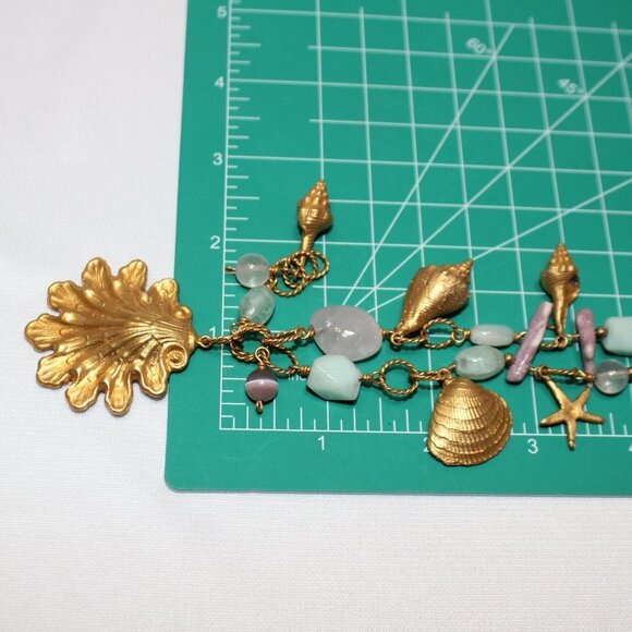 "DB" Gemstone and Gold Tone Shells Link Necklace - Picture 8 of 11